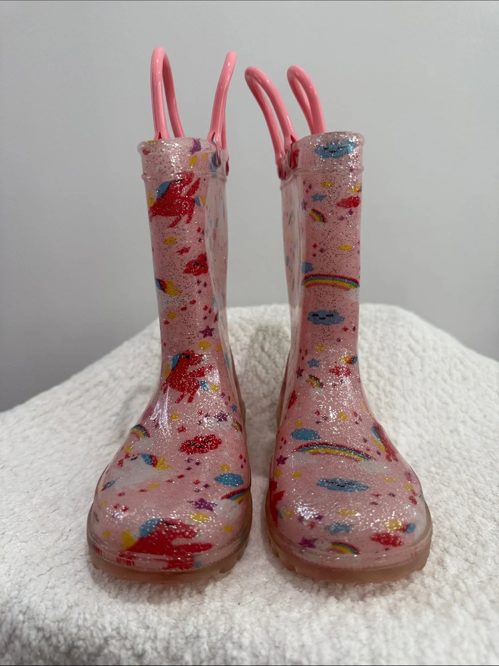 Euxterpa Toddler Kids Waterproof Light Up Glitter Rain Boots Sz 7